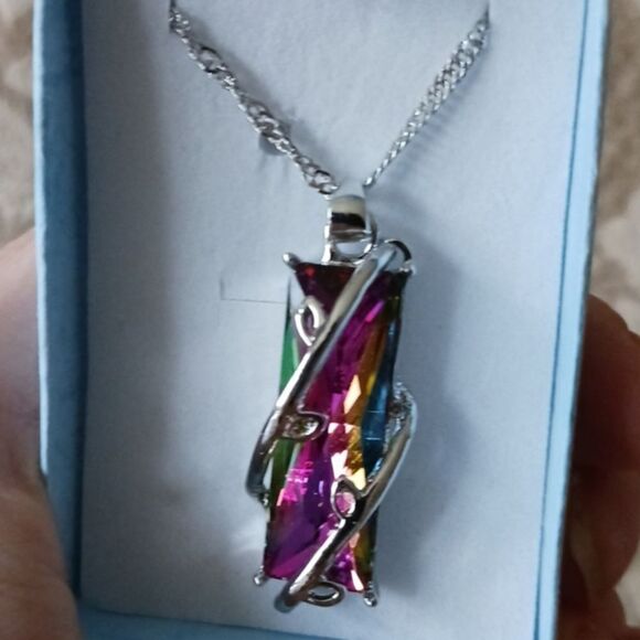Rainbow Colored STERLING Silver Pendant Necklace - Picture 8 of 11